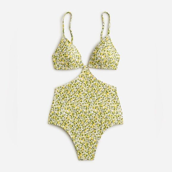 J Crew Liberty Eliza’s Yellow Fabric Side Cut Out One Piece Swimsuit NWT